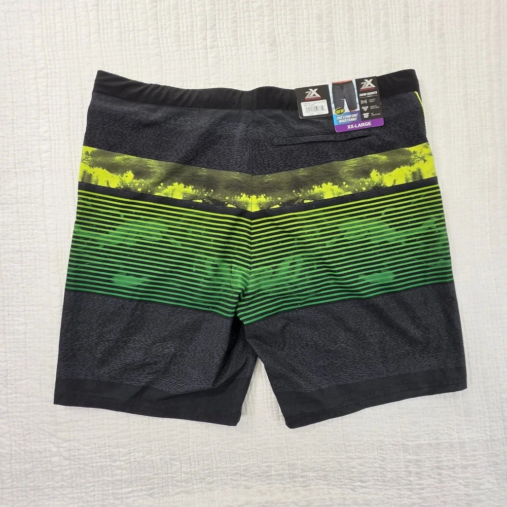 ZeroXposur Mens Swim Shorts‎ XXL Black Neon Green Striped Board Shorts NWT